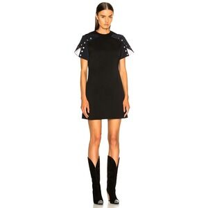CALVIN‎ KLEIN 205W39NYC Black Cotton ColorBlock Shift Snap Sleeve Mini  Dress 4